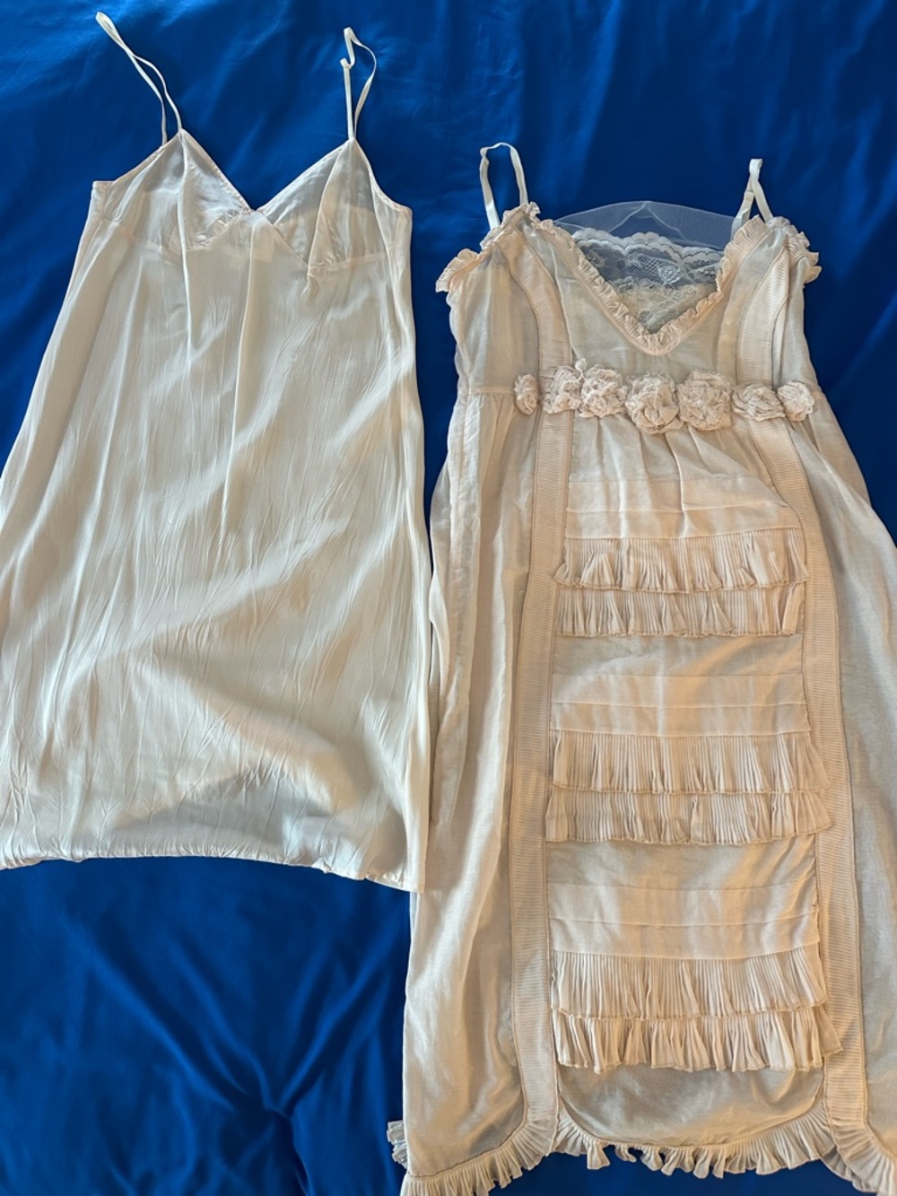 TRELISE COOPER Cream Slip Dress Pair with Lace & Ruffle Details